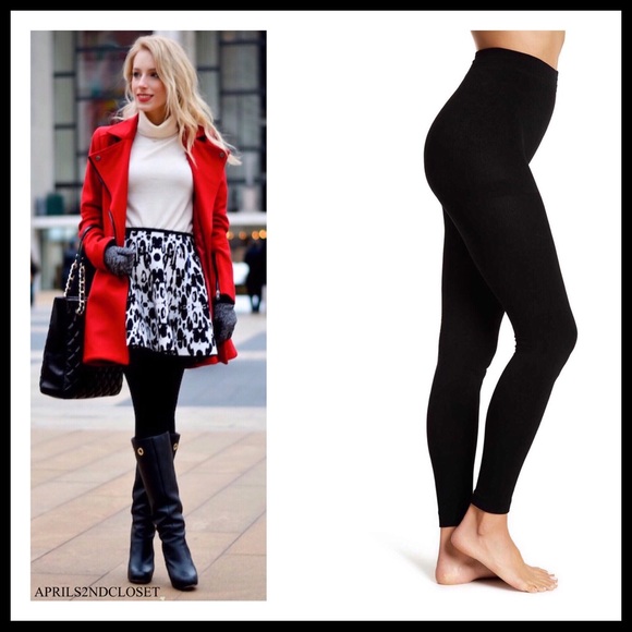 BLACK FLEECE LINED FOOTLESS LEGGINGS TIGHTS - Picture 13 of 13